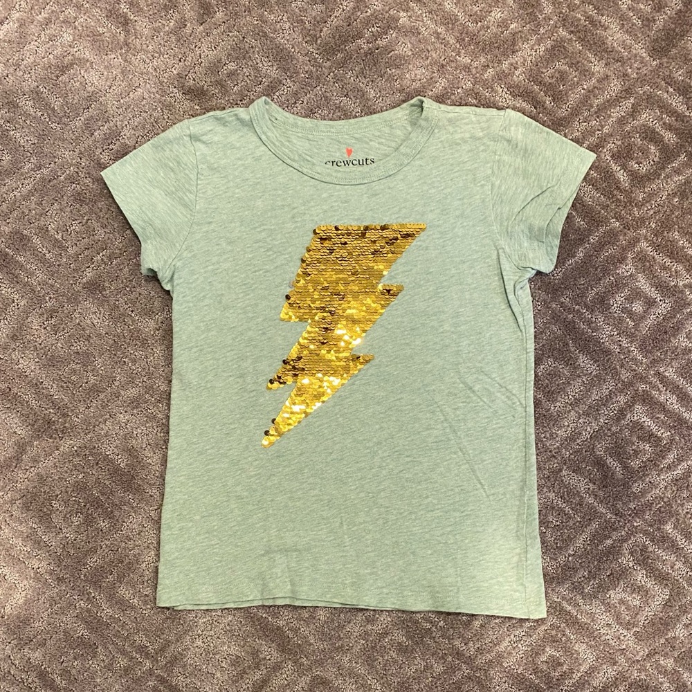 Girls crewcuts flip sequin lightning tee sz 12 EUC